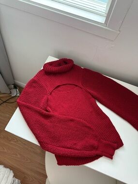 Red Turtleneck Sweater with Cut-Out - Size S - New